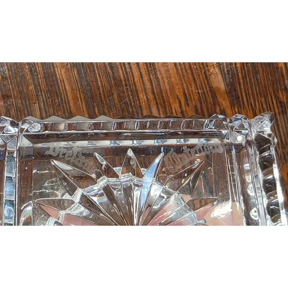 Signed Waterford Crystal Square Trinket Dish or Desk Clock Insert 3